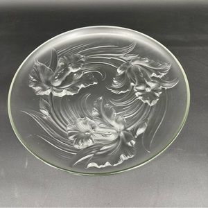 Vintage Verlys Crystal Orchid Frosted Console Centerpiece Charger Signed Verlys